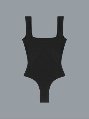 Flore Flore Organic Cotton Nur Body Size S Black Thong Square Neck Bodysuit Chic